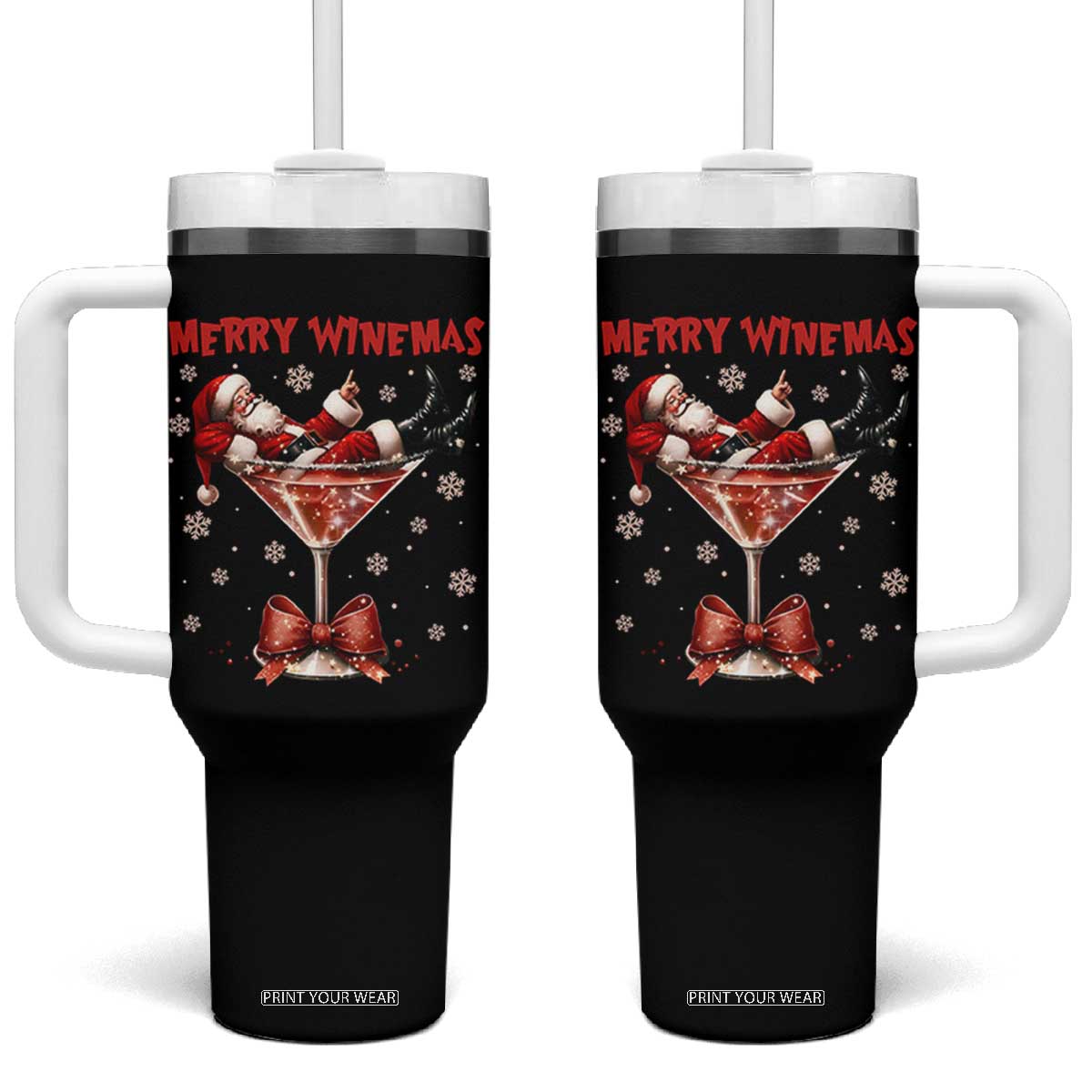 Funny Christmas Wine Tumbler With Handle Santa Feeling Xmas TS14 One Size: 40 oz Black Print Your Wear