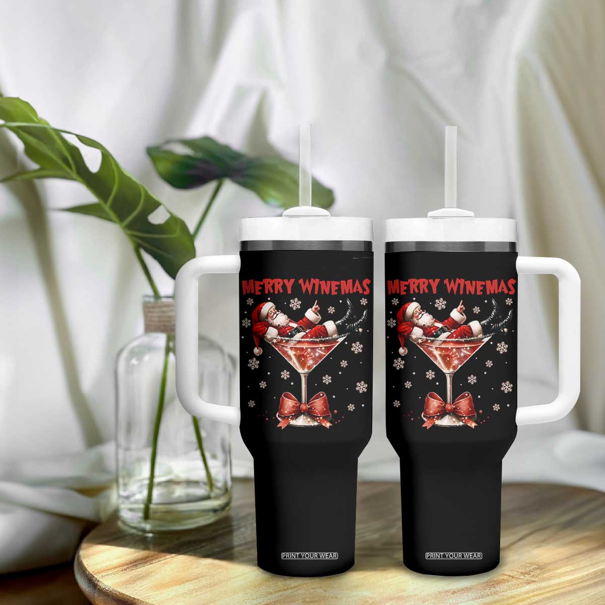 Funny Christmas Wine Tumbler With Handle Santa Feeling Xmas TS14 Print Your Wear