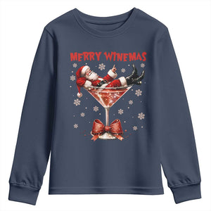 Funny Christmas Wine Youth Sweatshirt Santa Feeling Xmas TS14 Navy Print Your Wear