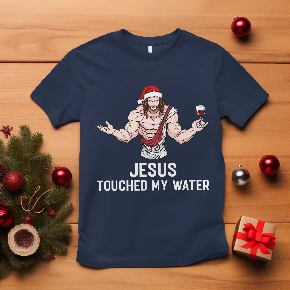 Funny Christmas Wine T Shirt Jesus Drank Wine TS14 Navy Print Your Wear