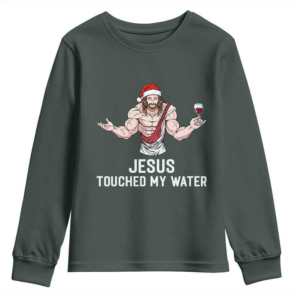 Funny Christmas Wine Youth Sweatshirt Jesus Drank Wine TS14 Dark Forest Green Print Your Wear