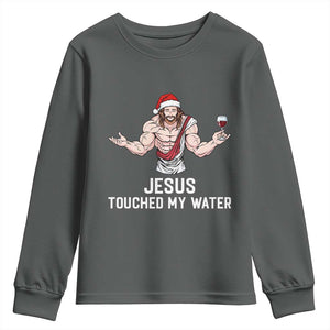 Funny Christmas Wine Youth Sweatshirt Jesus Drank Wine TS14 Dark Heather Print Your Wear