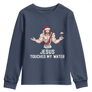 Funny Christmas Wine Youth Sweatshirt Jesus Drank Wine TS14 Navy Print Your Wear