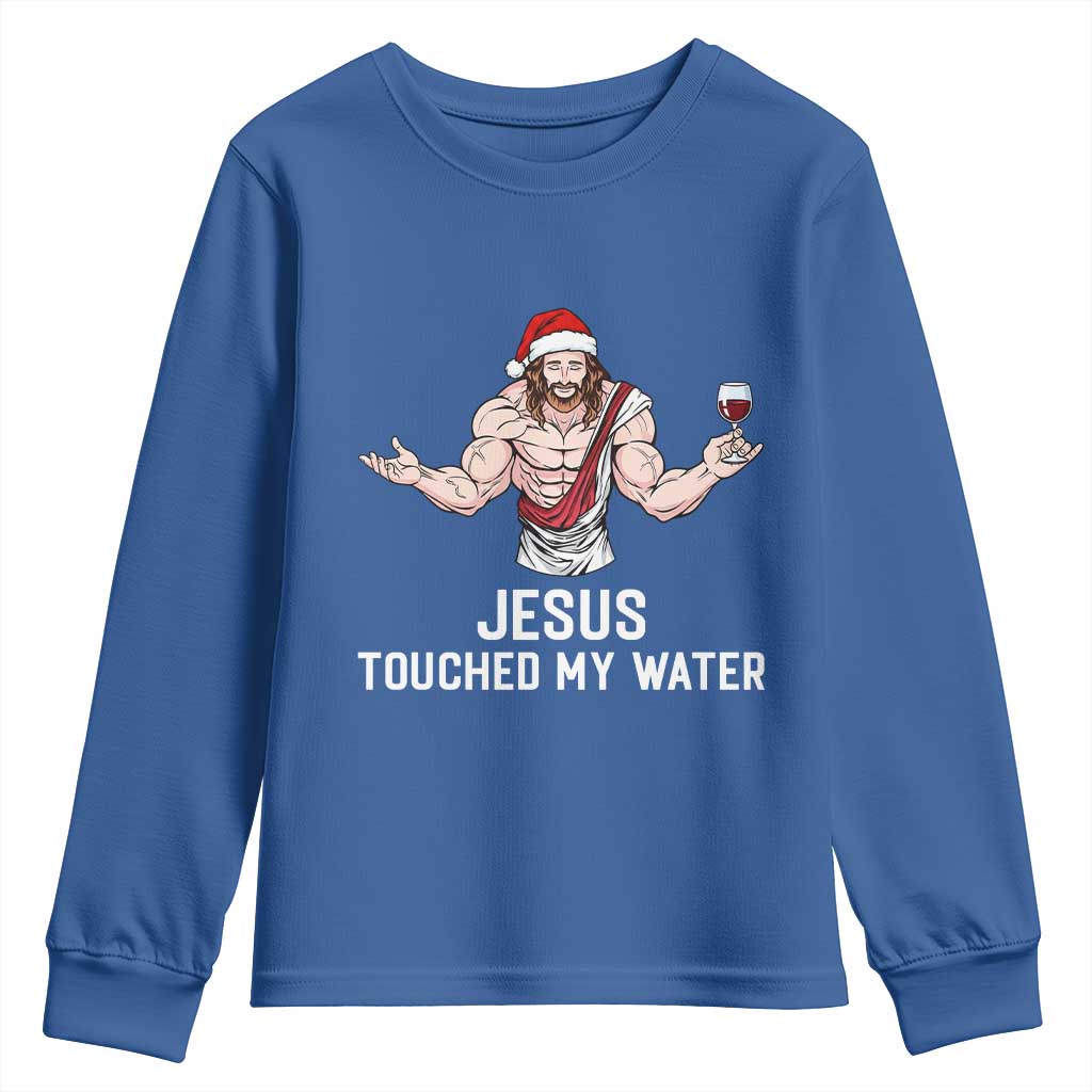 Funny Christmas Wine Youth Sweatshirt Jesus Drank Wine TS14 Royal Blue Print Your Wear