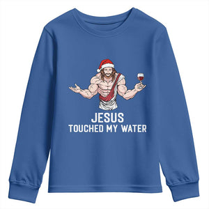 Funny Christmas Wine Youth Sweatshirt Jesus Drank Wine TS14 Royal Blue Print Your Wear