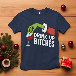 Funny Christmas Wine T Shirt Drink Up Bitches TS14 Navy Print Your Wear