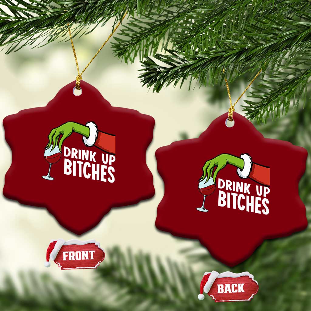 Funny Christmas Wine Ceramic Ornament Drink Up Bitches TS14 Print Your Wear
