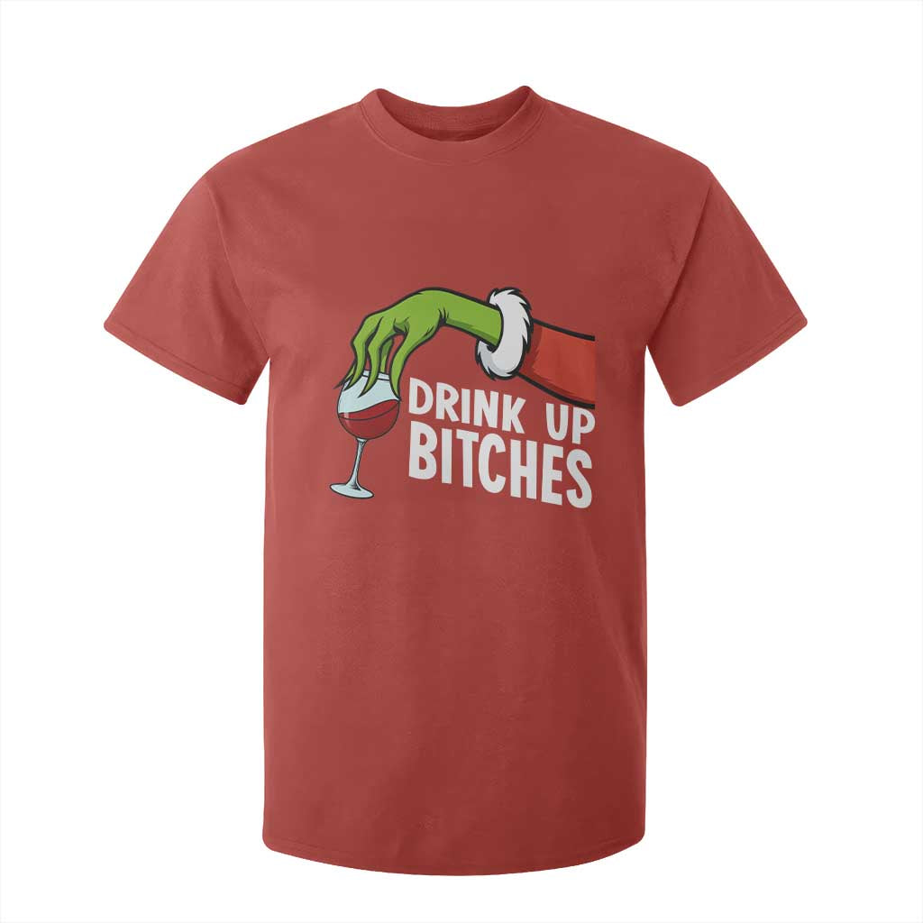 Funny Christmas Wine T Shirt For Kid Drink Up Bitches TS14 Red Print Your Wear