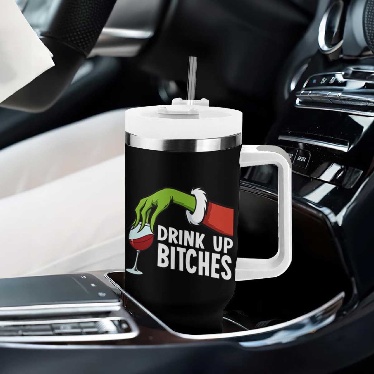 Funny Christmas Wine Tumbler With Handle Drink Up Bitches TS14 Print Your Wear