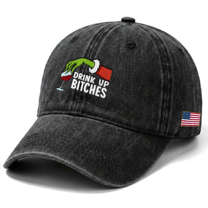 Funny Christmas Wine Washed Cotton Baseball Cap Drink Up Bitches TS14 Print Your Wear