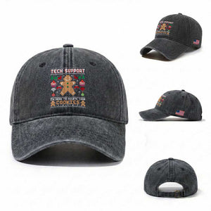 Tech Support Christmas Washed Cotton Baseball Cap I Am Here To Delete Your Cookies TS14 Washed Cap Universal Fit Dark Gray Print Your Wear