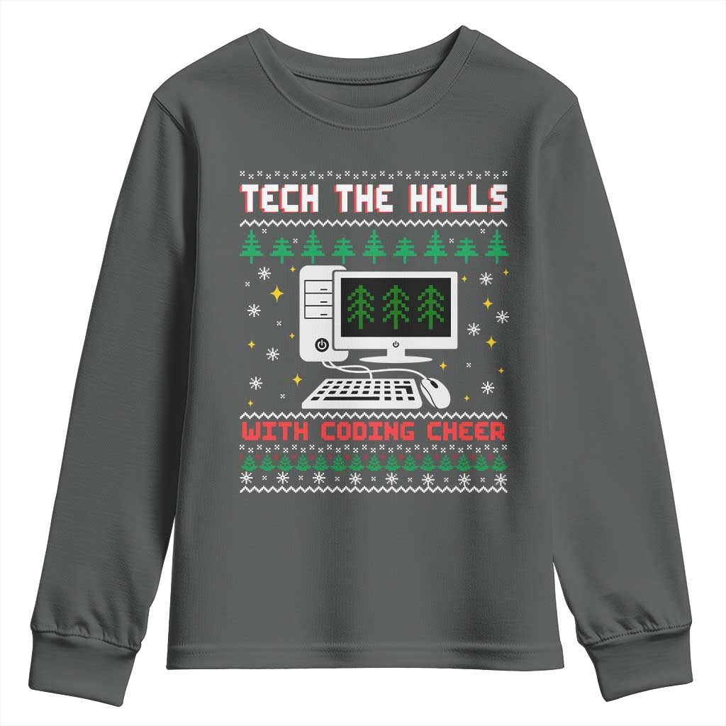 Tech Support Christmas Youth Sweatshirt Tech The Halls With Cooking Cheer TS14 Dark Heather Print Your Wear