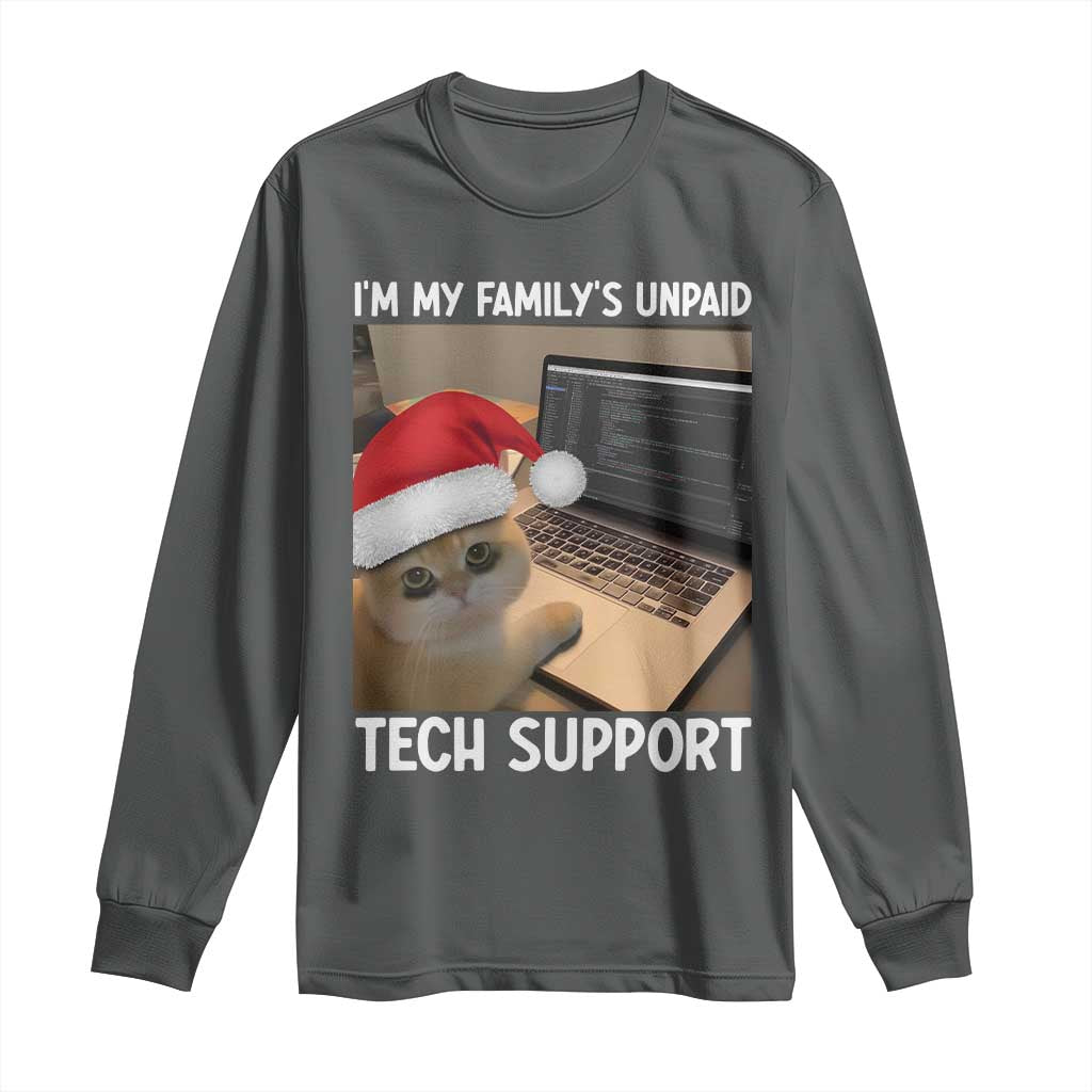 Funny Tech Support Cat Christmas Long Sleeve Shirt TS14 Dark Heather Print Your Wear