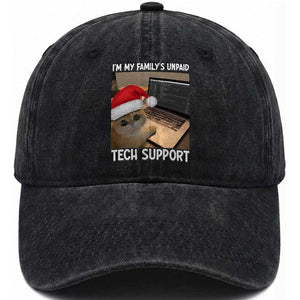 Funny Tech Support Cat Christmas Washed Cotton Baseball Cap TS14 Washed Cap Universal Fit Black Print Your Wear