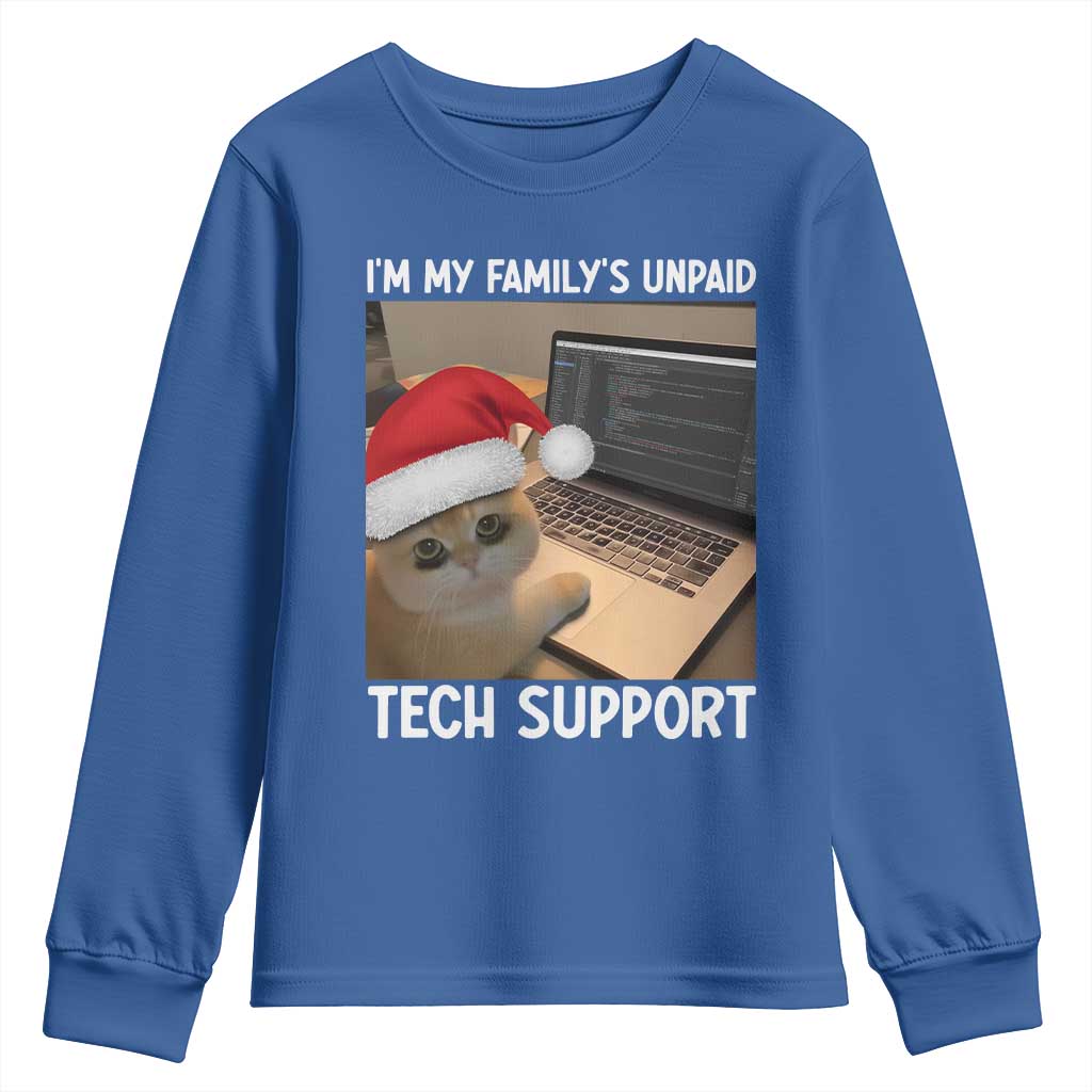 Funny Tech Support Cat Christmas Youth Sweatshirt TS14 Royal Blue Print Your Wear