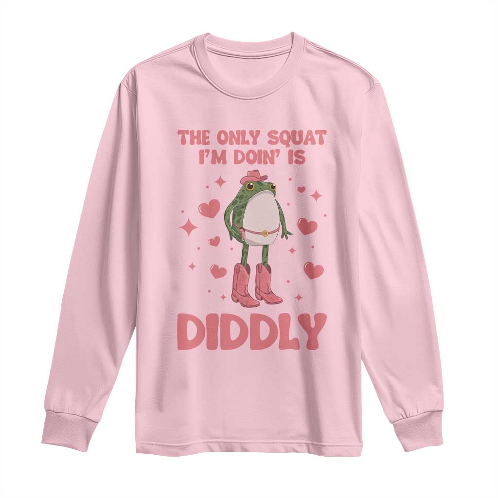 Funny Cowboy Frog Long Sleeve Shirt The Only Squat I'm Doin' Is Diddly TS14 Light Pink Print Your Wear