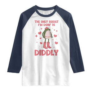 Funny Cowboy Frog Raglan Shirt The Only Squat I'm Doin' Is Diddly TS14 White Navy Print Your Wear