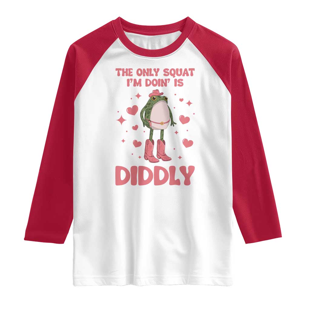 Funny Cowboy Frog Raglan Shirt The Only Squat I'm Doin' Is Diddly TS14 White Red Print Your Wear