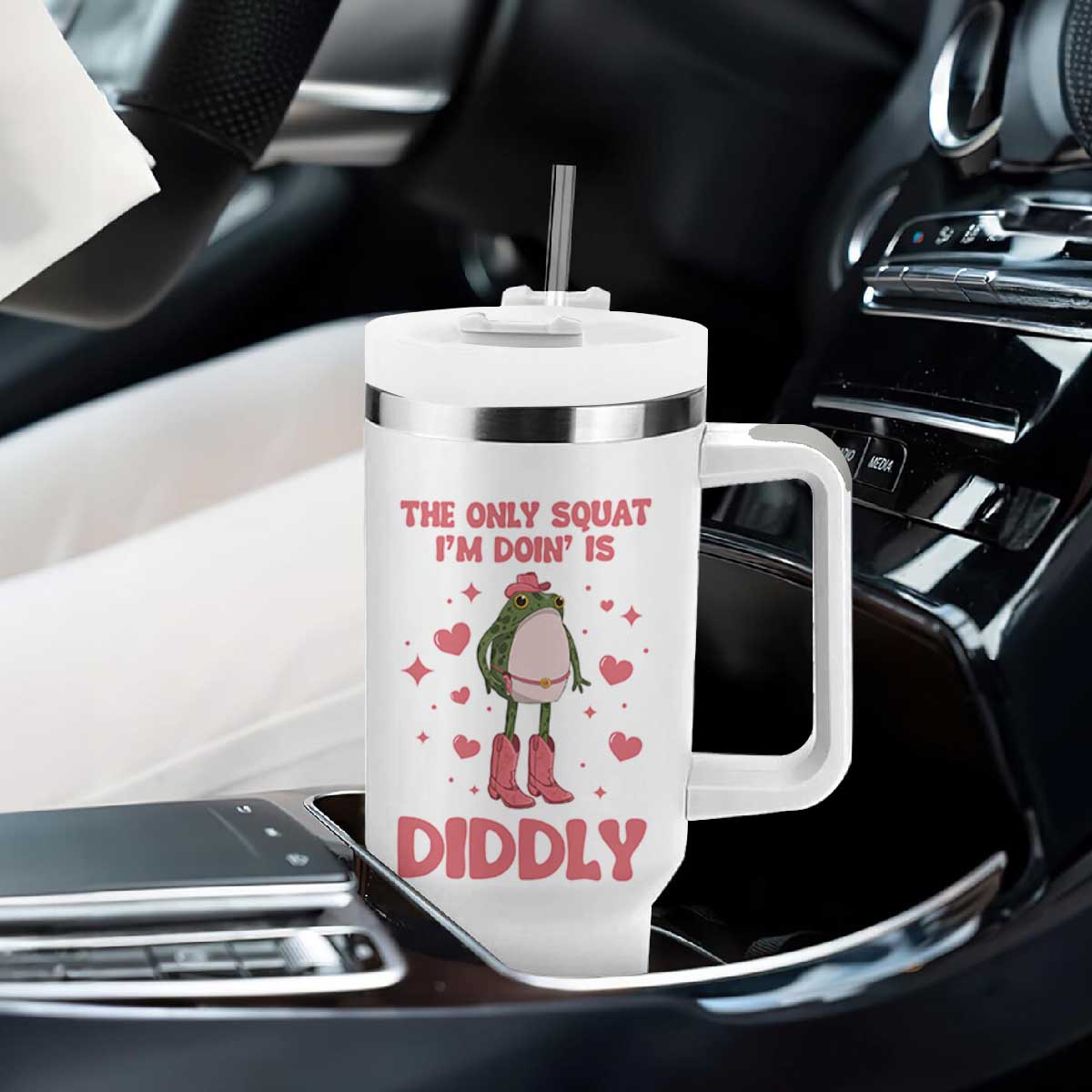Funny Cowboy Frog Tumbler With Handle The Only Squat I'm Doin' Is Diddly TS14 Print Your Wear