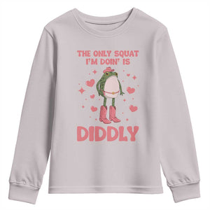 Funny Cowboy Frog Youth Sweatshirt The Only Squat I'm Doin' Is Diddly TS14 Ice Gray Print Your Wear