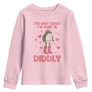 Funny Cowboy Frog Youth Sweatshirt The Only Squat I'm Doin' Is Diddly TS14 Light Pink Print Your Wear
