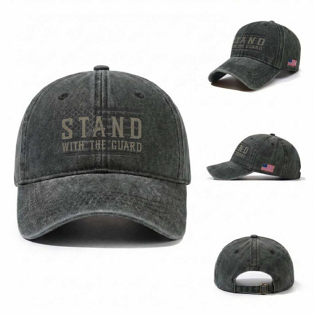 Stand With The Guard Washed Cotton Baseball Cap DC Guardsmen TS14 Washed Cap Universal Fit Dark Green Print Your Wear