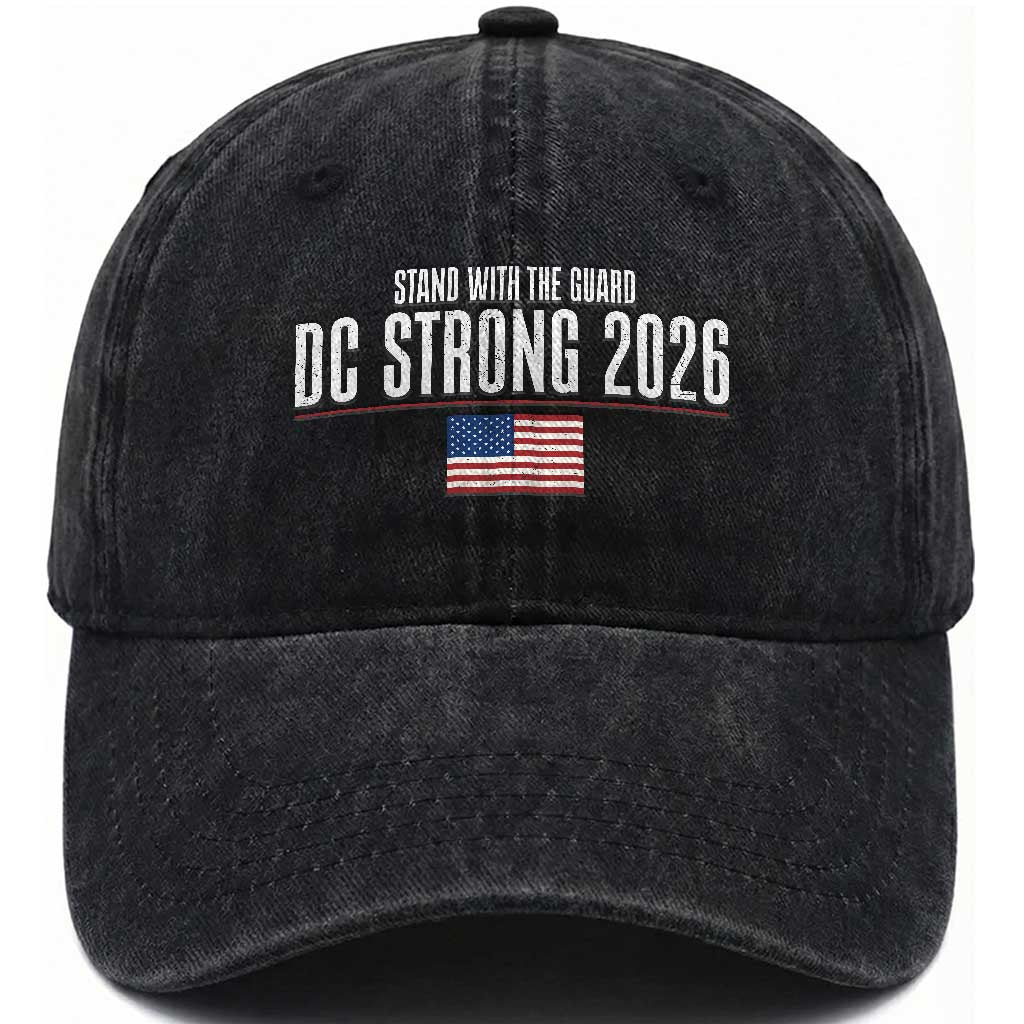 Stand With The Guard Washed Cotton Baseball Cap DC Guardsmen 2026 TS14 Washed Cap Universal Fit Black Print Your Wear