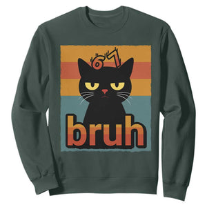 67 Six Seven Bruh Cat Meme Sweatshirt Cute Black Cat Funny Saying TS14 Dark Forest Green Print Your Wear