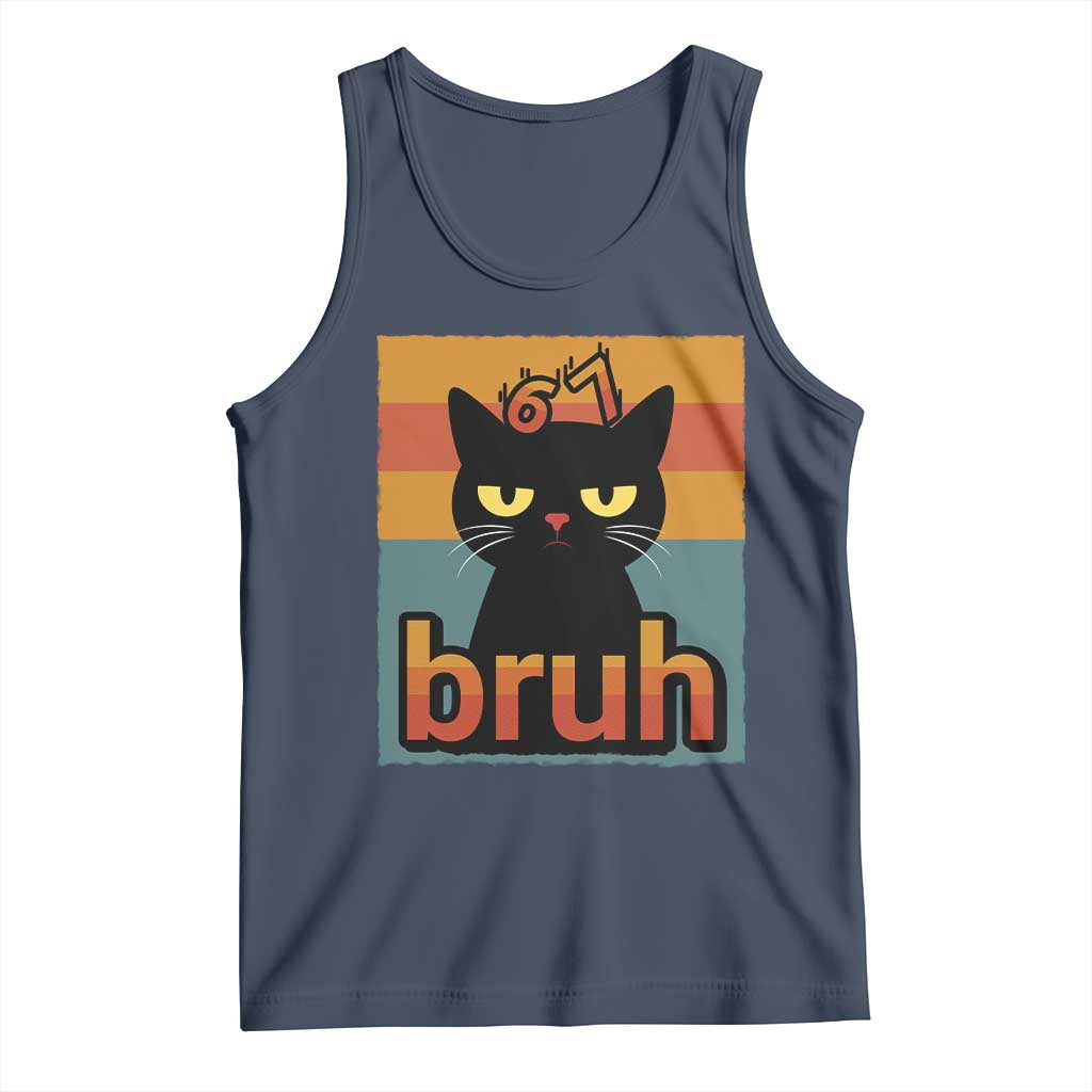 67 Six Seven Bruh Cat Meme Tank Top Cute Black Cat Funny Saying TS14 Navy Print Your Wear