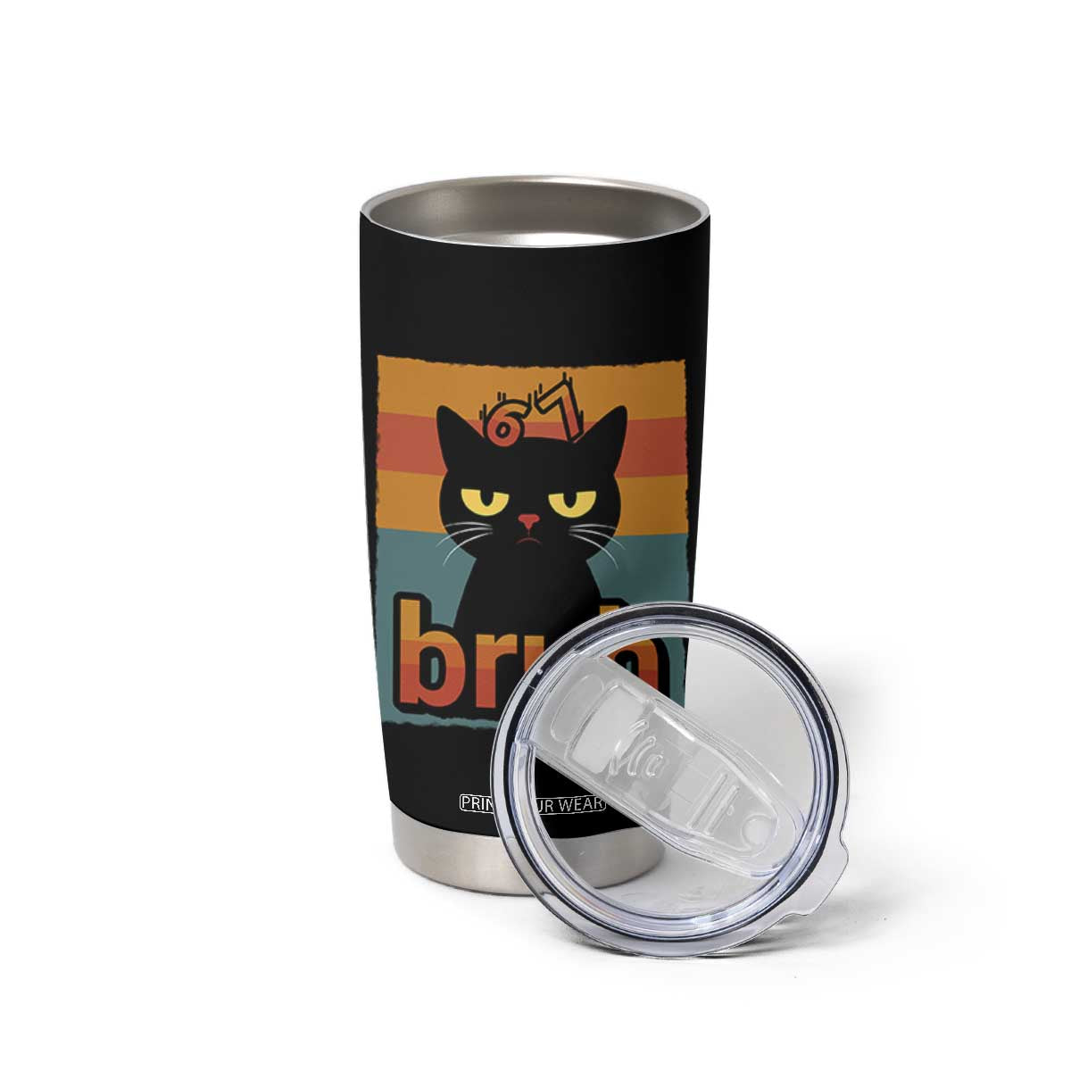 67 Six Seven Bruh Cat Meme Tumbler Cup Cute Black Cat Funny Saying TS14 Print Your Wear