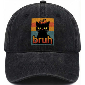 67 Six Seven Bruh Cat Meme Washed Cotton Baseball Cap Cute Black Cat Funny Saying TS14 Washed Cap Universal Fit Black Print Your Wear