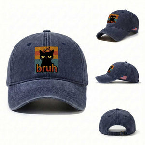 67 Six Seven Bruh Cat Meme Washed Cotton Baseball Cap Cute Black Cat Funny Saying TS14 Washed Cap Universal Fit Navy Print Your Wear