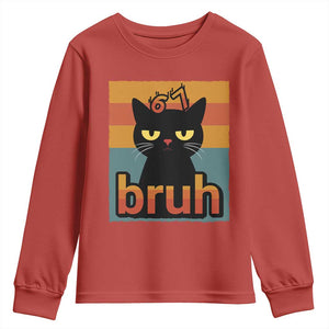 67 Six Seven Bruh Cat Meme Youth Sweatshirt Cute Black Cat Funny Saying TS14 Red Print Your Wear