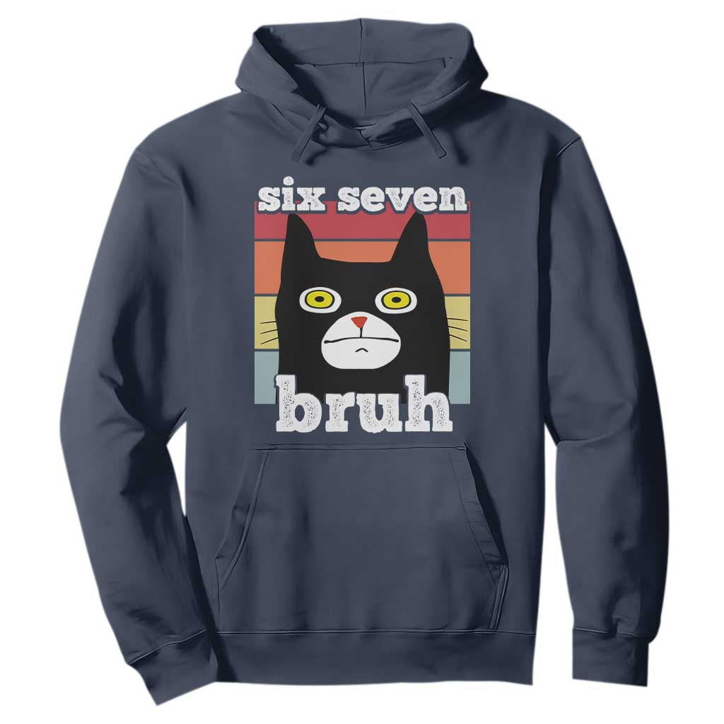 67 Bruh Meme Hoodie Funny Six Seven Black Cat TS14 Navy Print Your Wear