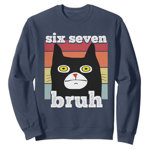 67 Bruh Meme Sweatshirt Funny Six Seven Black Cat TS14 Navy Print Your Wear