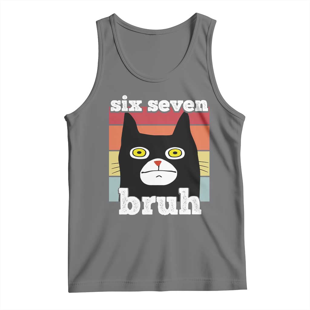 67 Bruh Meme Tank Top Funny Six Seven Black Cat TS14 Black Heather Print Your Wear