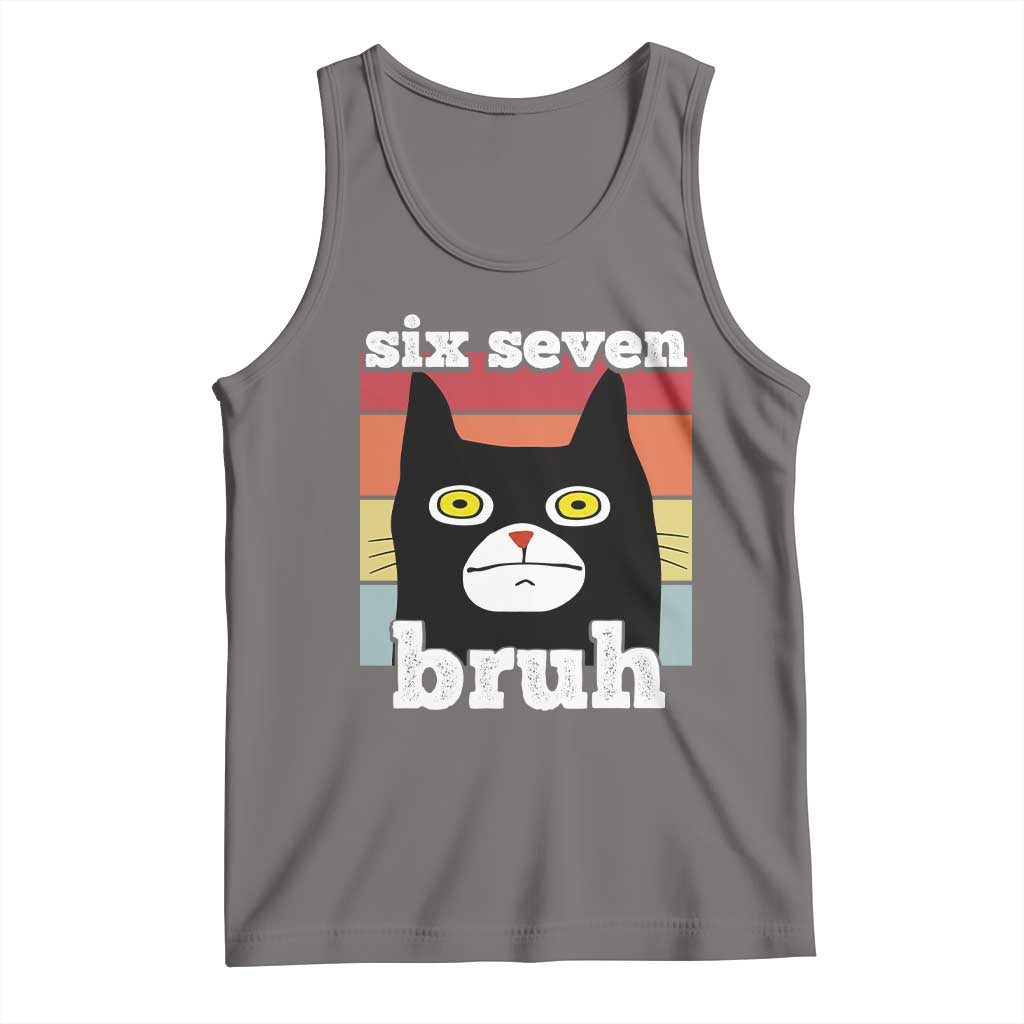 67 Bruh Meme Tank Top Funny Six Seven Black Cat TS14 Deep Heather Print Your Wear