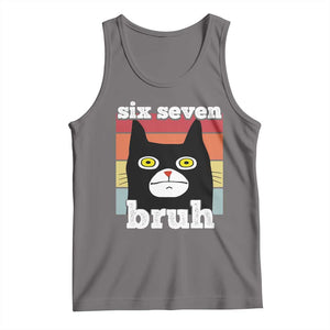 67 Bruh Meme Tank Top Funny Six Seven Black Cat TS14 Deep Heather Print Your Wear