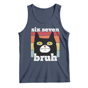 67 Bruh Meme Tank Top Funny Six Seven Black Cat TS14 Navy Print Your Wear