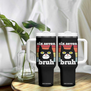 67 Bruh Meme Tumbler With Handle Funny Six Seven Black Cat TS14 Print Your Wear