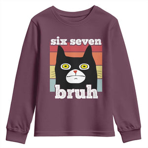 67 Bruh Meme Youth Sweatshirt Funny Six Seven Black Cat TS14 Maroon Print Your Wear