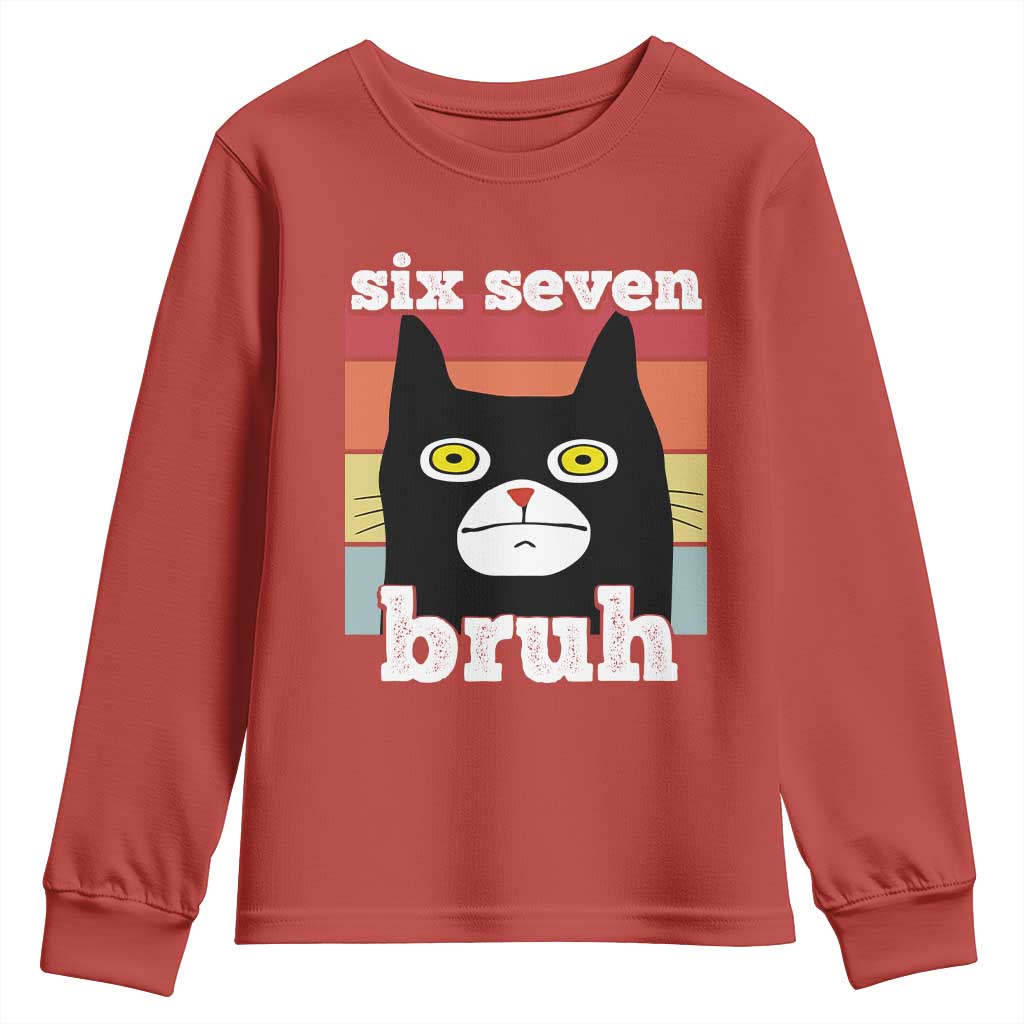 67 Bruh Meme Youth Sweatshirt Funny Six Seven Black Cat TS14 Red Print Your Wear