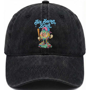 67 Bruh Meme Washed Cotton Baseball Cap Ice Cream Drip Baseball Sport TS14 Washed Cap Universal Fit Black Print Your Wear