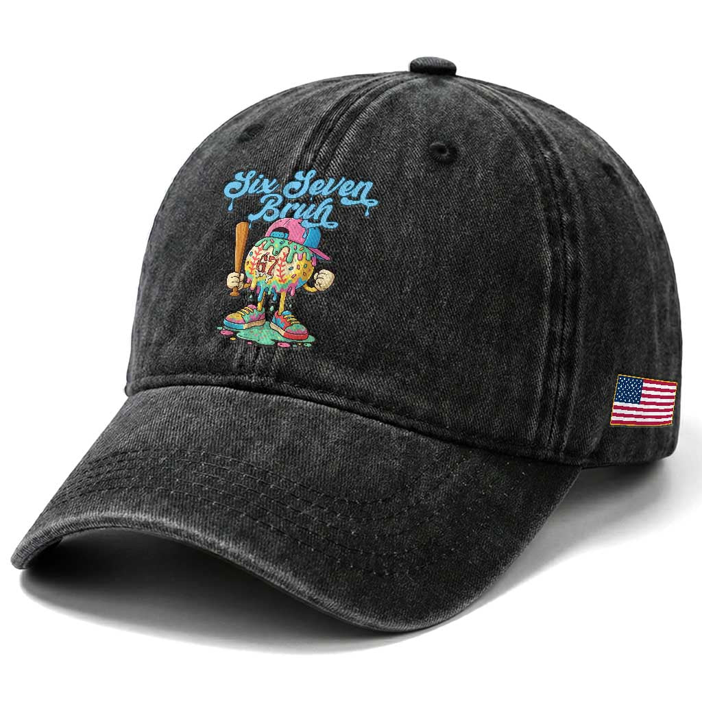 67 Bruh Meme Washed Cotton Baseball Cap Ice Cream Drip Baseball Sport TS14 Print Your Wear