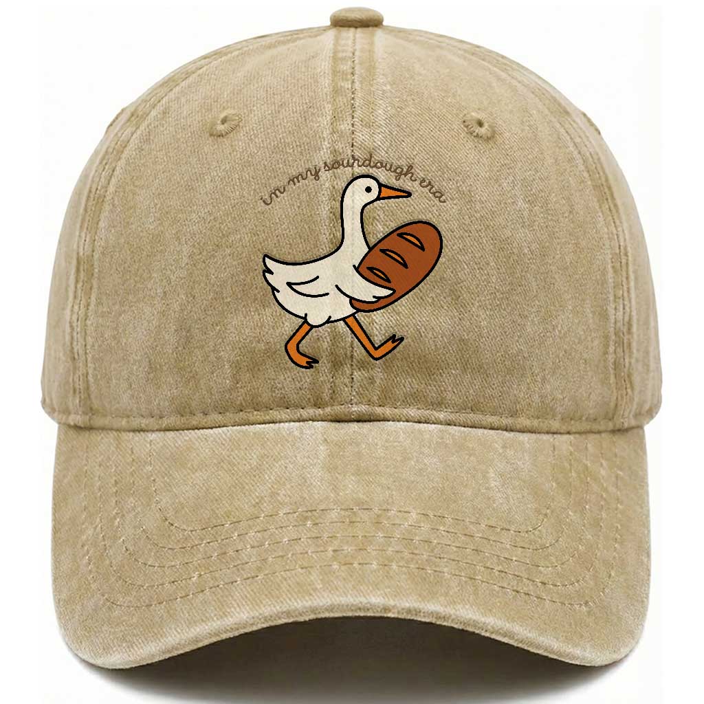 In My Sourdough Era Washed Cotton Baseball Cap Funny Silly Goose Sourdough TS14 Washed Cap Universal Fit Khaki Print Your Wear