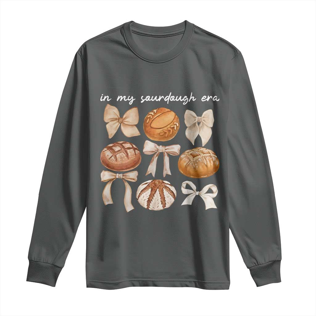 In My Sourdough Era Long Sleeve Shirt Coquette Bows Baking Bread Lover TS14 Dark Heather Print Your Wear