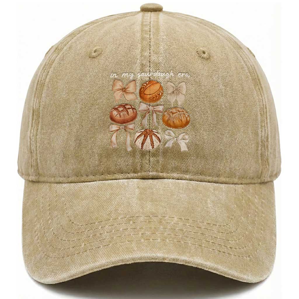 In My Sourdough Era Washed Cotton Baseball Cap Coquette Bows Baking Bread Lover TS14 Washed Cap Universal Fit Khaki Print Your Wear