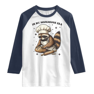 In My Sourdough Era Raglan Shirt Funny Raccoon Baker TS14 White Navy Print Your Wear