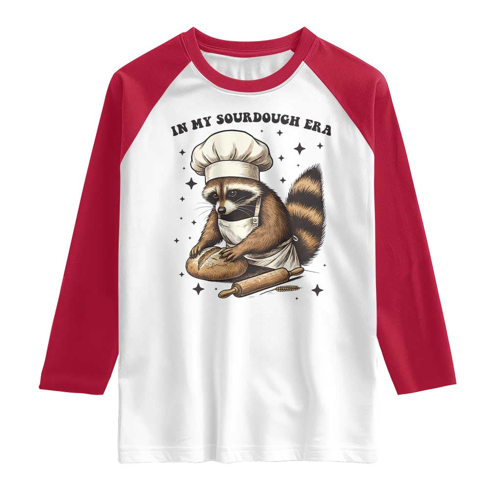 In My Sourdough Era Raglan Shirt Funny Raccoon Baker TS14 White Red Print Your Wear