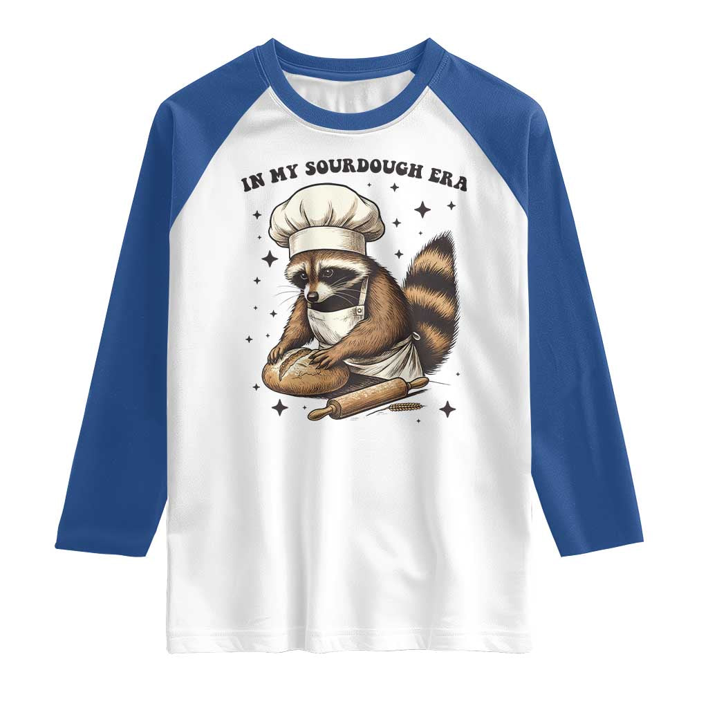 In My Sourdough Era Raglan Shirt Funny Raccoon Baker TS14 White Royal Print Your Wear